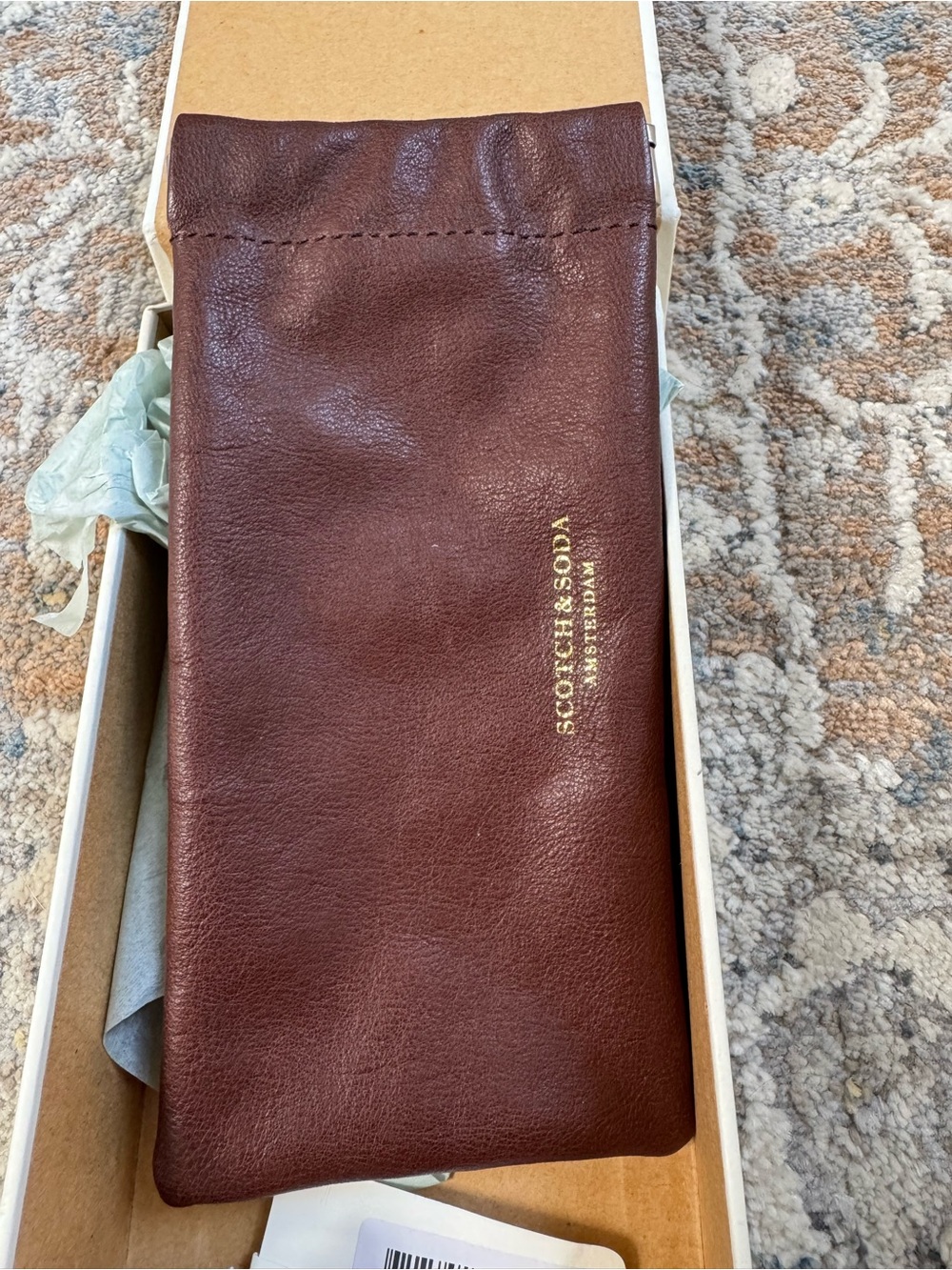 Scotch & Soda Dark Brown Leather Eyewear Sleeve with Gold Logo